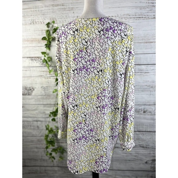 Liz Claiborne Blouse Tunic size Large Purple Yellow Floral Modest Career Slim - Picture 11 of 12